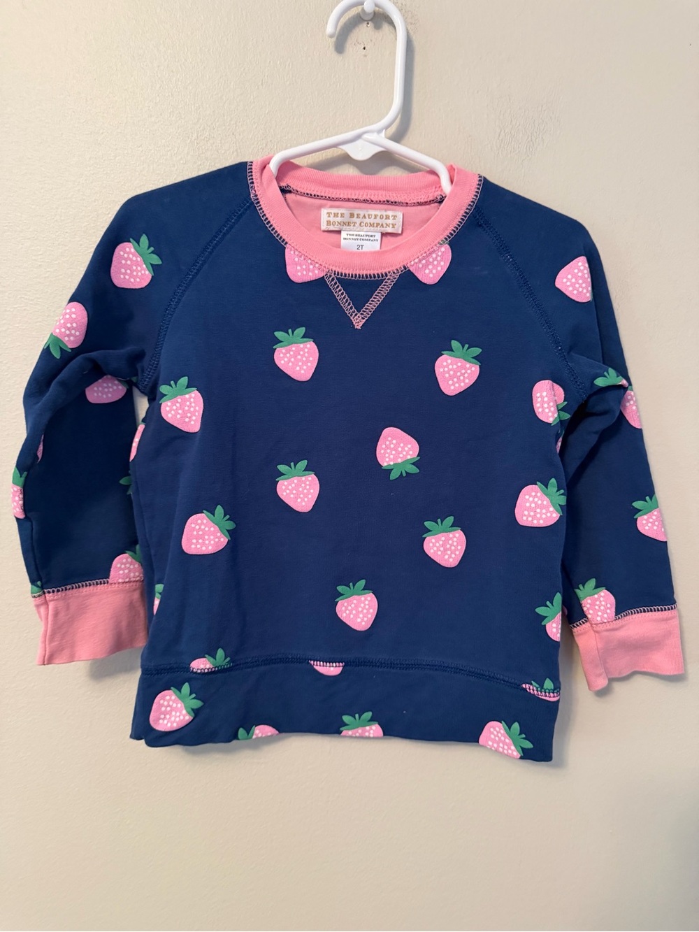 The Beaufort Bonnet Company Navy & Pink Strawberry Crewneck